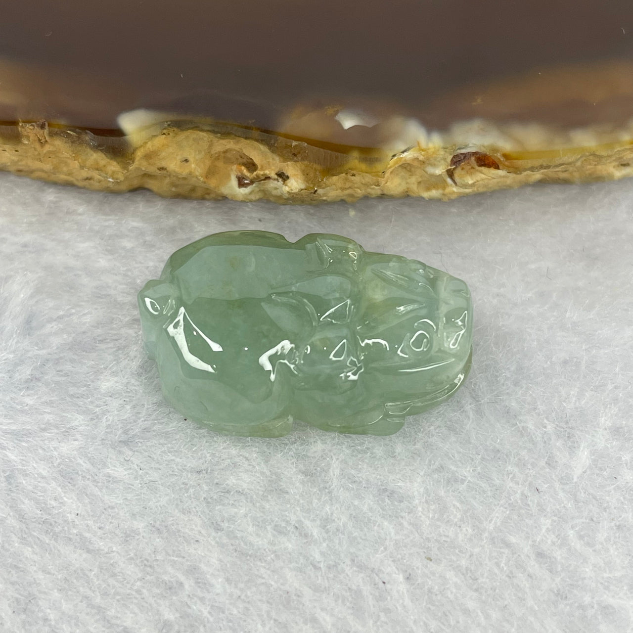 Type A Jelly Light Green Jadeite Pixiu Pendent A货浅绿色翡翠貔貅牌 7.24g 24.8 by 15.7 by 9.0 mm - Huangs Jadeite and Jewelry Pte Ltd