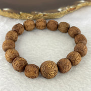 Natural Wild Australian Sandalwood 檀香 Om Mani Padme Hum Beads Bracelet 16.59g 11.9mm 15 Beads / 14.6mm 1 Bead - Huangs Jadeite and Jewelry Pte Ltd