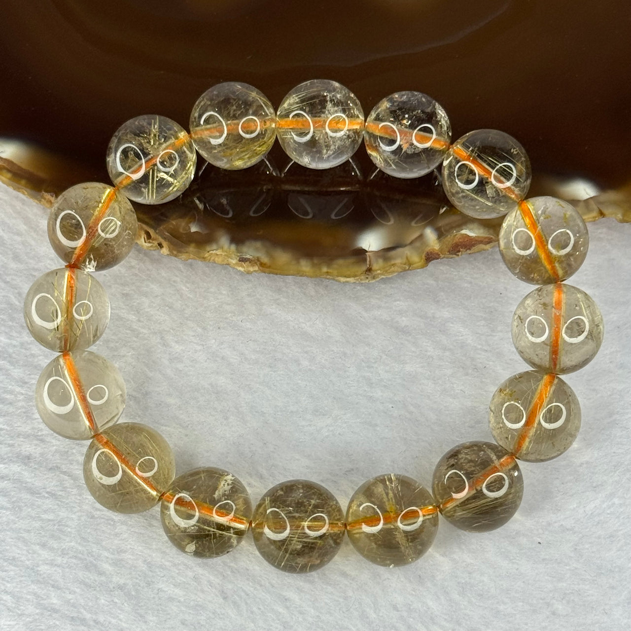 Natural Golden Rutilated Quartz Beads 天然金发水晶手链 50.25g 18cm 13.2mm 16 Beads - Huangs Jadeite and Jewelry Pte Ltd