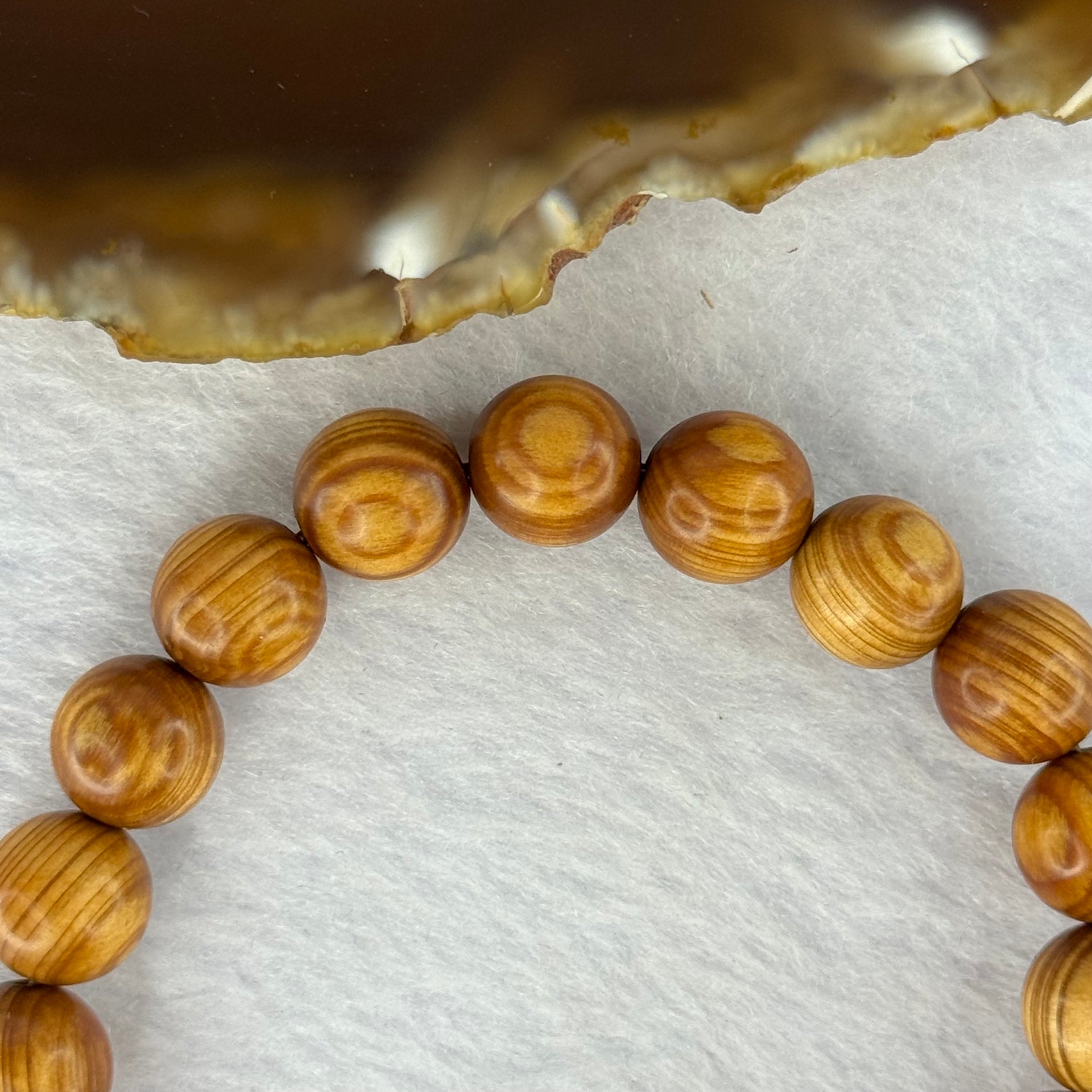 Natural Old Yabai Thuja Wood Beads With 3 Eyes Dzi Bead  Bracelet 老树崖柏三眼天珠手链 11.81g 16.5cm 10.2mm 18 Beads/ 14.1 by 10.9mm 1 Bead - Huangs Jadeite and Jewelry Pte Ltd