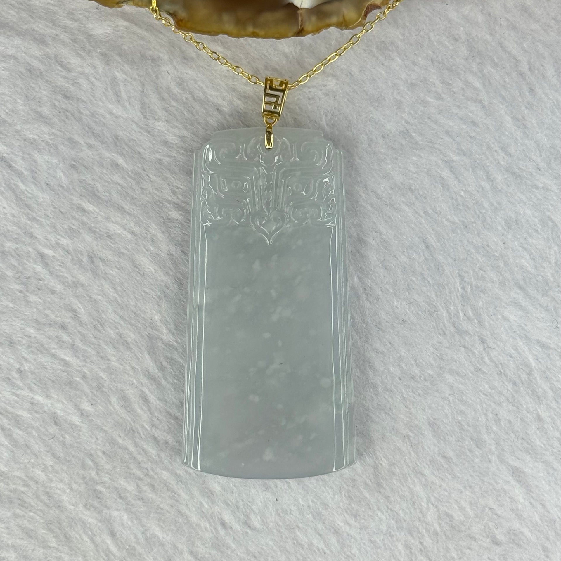 18K Yellow Gold Type A Light Green with Lavender Jadeite Ancient Beast Pendent in S925 Sliver Gold Colour Necklace 16.20g 48.3 by 24.1 by 4.6mm - Huangs Jadeite and Jewelry Pte Ltd