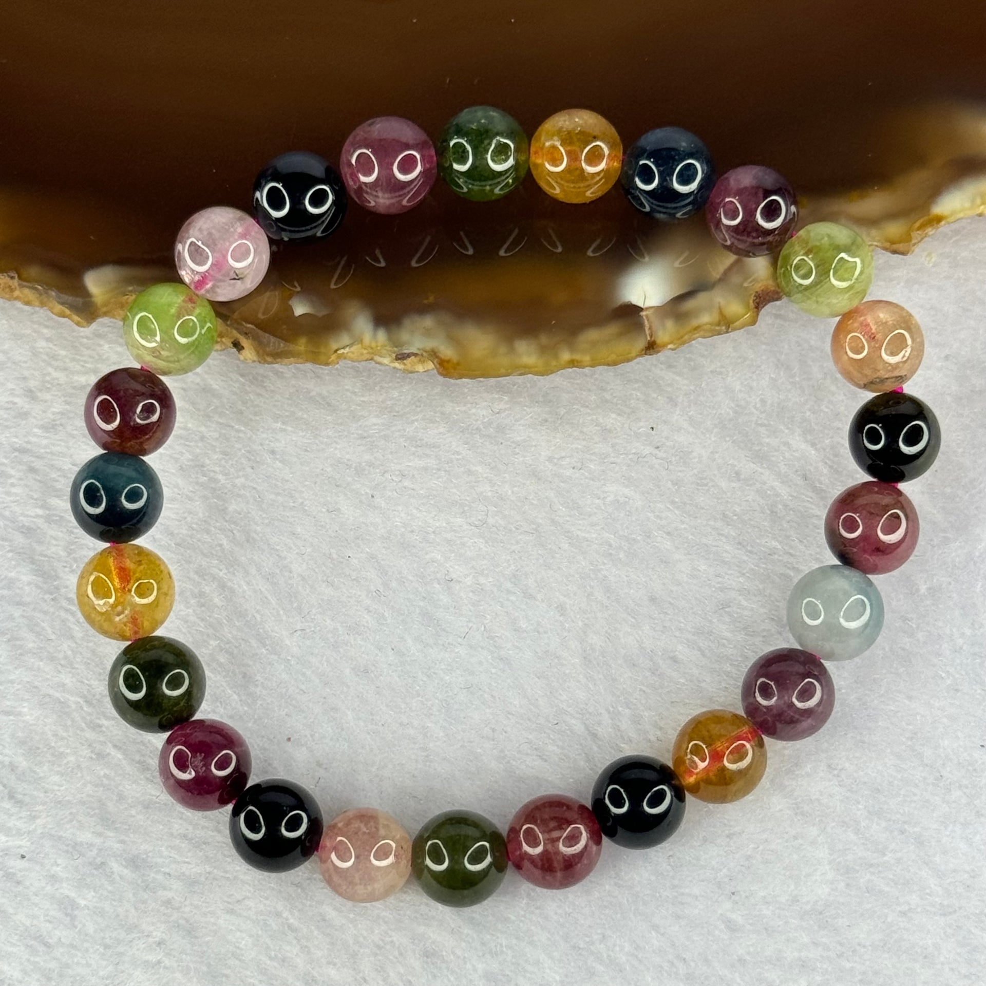 Good Grade Natural Tourmaline Beads Bracelet 好的天然碧玺珠手链 14.37g 15cm 7.3mm 25 Beads - Huangs Jadeite and Jewelry Pte Ltd