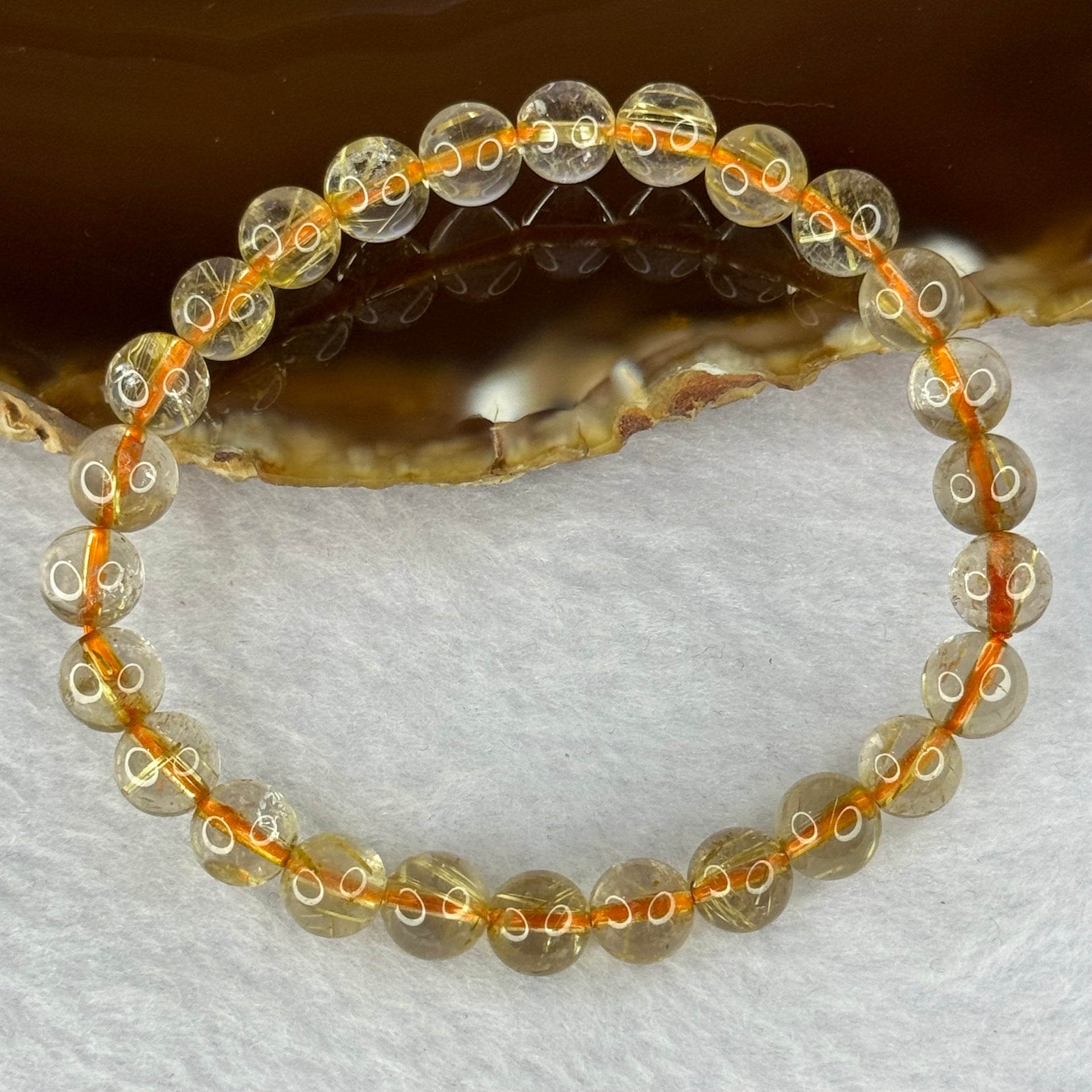 Natural Golden Rutilated Quartz Beads 天然金发水晶手链 12.59g 15cm 7.3mm 26 Beads - Huangs Jadeite and Jewelry Pte Ltd