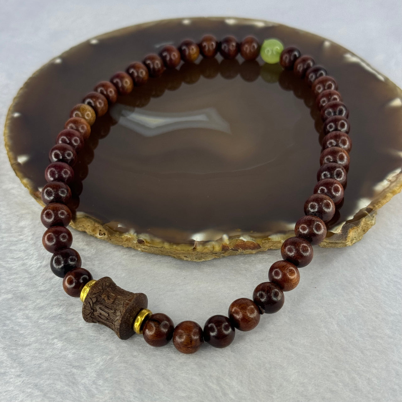 Natural Hainan Dalbergia Rosewood Beads Necklace 天然海南黄花梨手链 26.03g 10.1mm 40 Beads 17.2 by 15.1 mm 1 Om Mani Padme Hum Lulutong