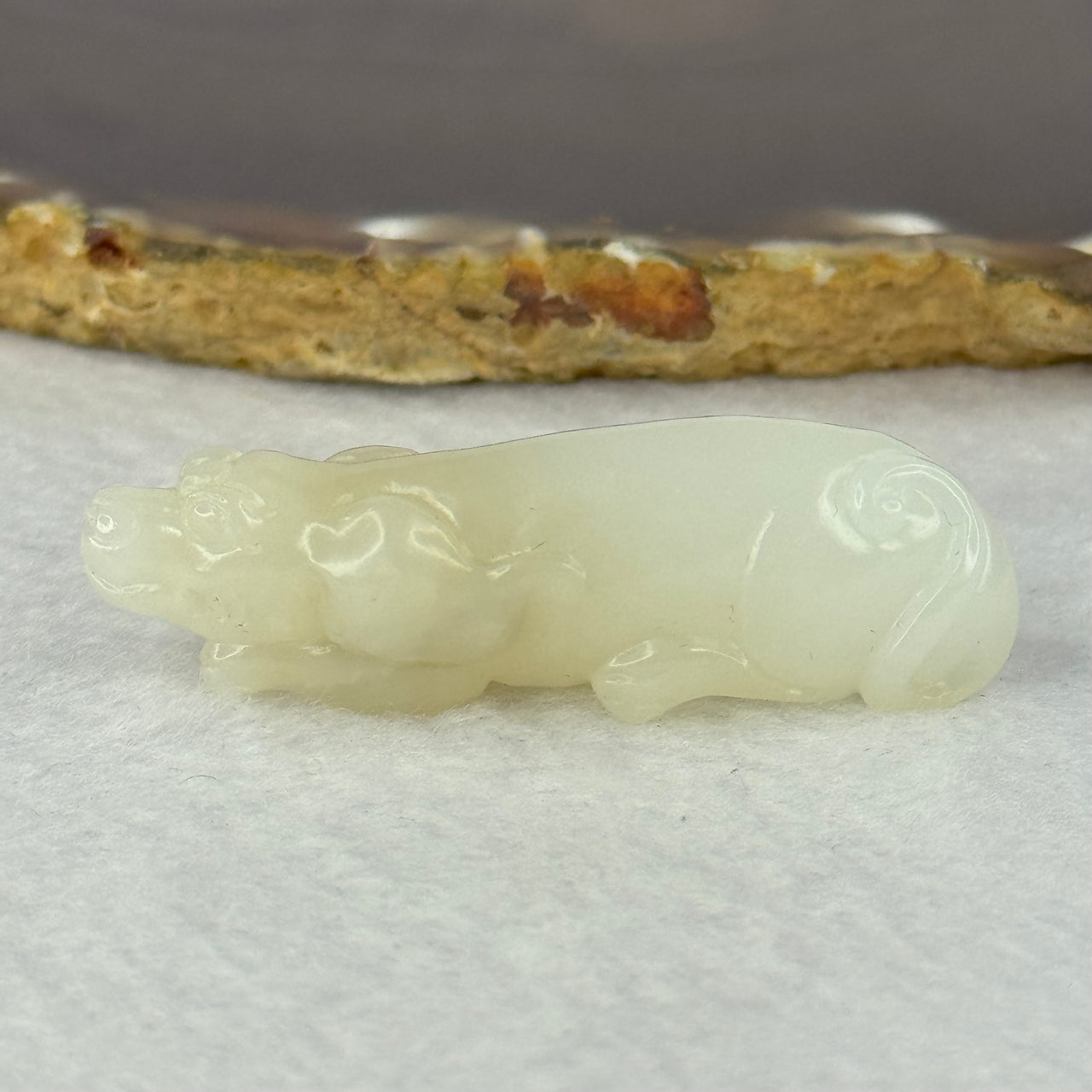 Natural White with Brown Nephrite Dog Mini Display / Pendant 19.45g 51.8 by 14.9 by 17.4mm - Huangs Jadeite and Jewelry Pte Ltd