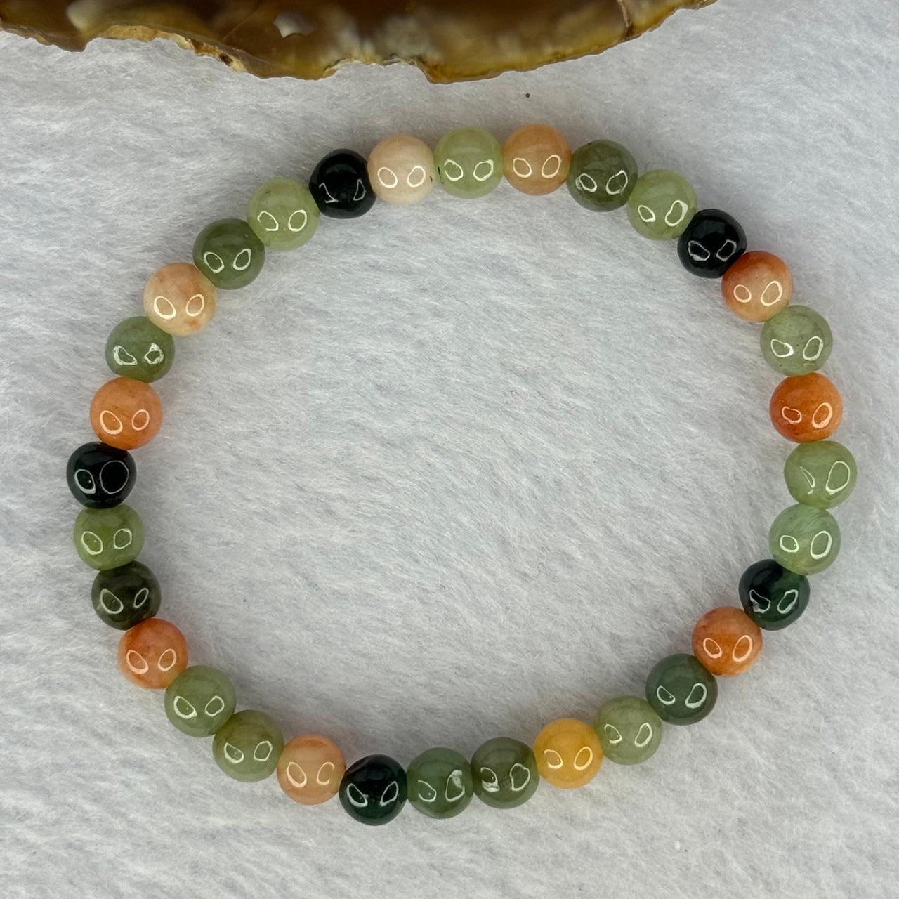 Type A Mixed Color Jadeite Beads Bracelet 9.89g 14.5cm 6.0mm 32 Beads (Slight Irregular Beads)