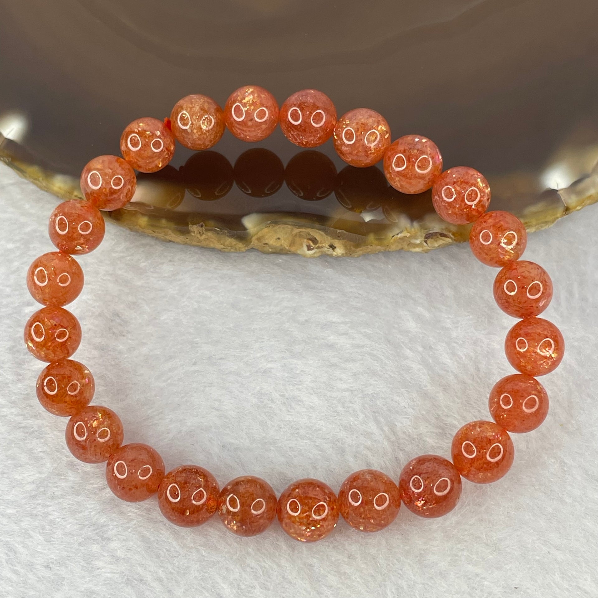 Good Grade Natural Sunstone, Heliolite and Aventurine Feldapar Beads Bracelet 天然金太阳日光石珠手链 14.81g 15cm 8.0mm 24 Beads - Huangs Jadeite and Jewelry Pte Ltd