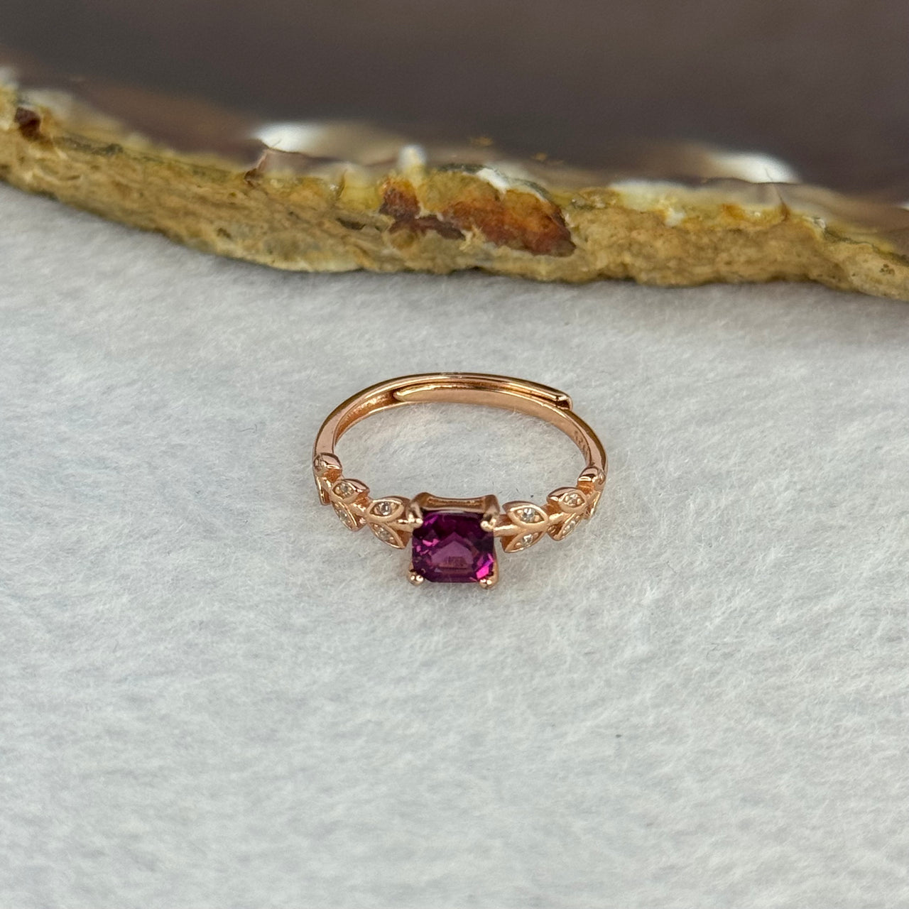 Natural Amethyst in 925 Sliver in Rose Gold Color Ring 天然紫水晶925银戒指 (Adjustable Size) 1.50g 5.1 by 4.9 by 2.9mm - Huangs Jadeite and Jewelry Pte Ltd