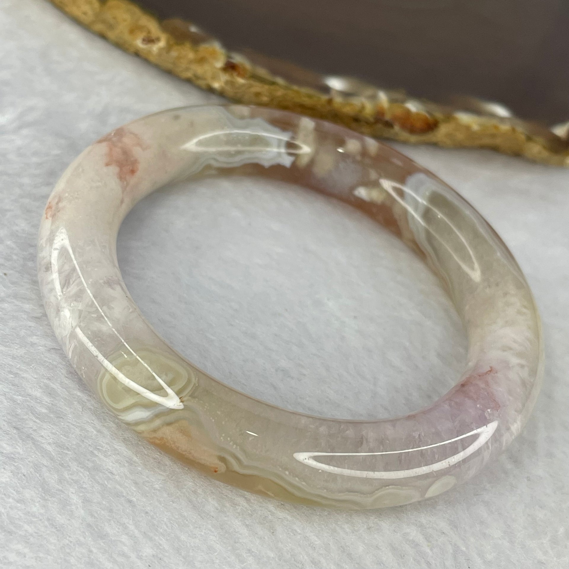 Natural Flower Agate Bangle 58.29g 11.8 by 11.8 mm Internal Diameter 55.3 mm - Huangs Jadeite and Jewelry Pte Ltd