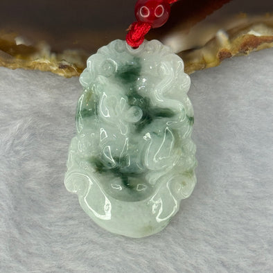 Type A Light Green with Blueish Green Piao Hua Jadeite Rat Pendent 9.80g 33.9 by 22.4 by 6.0mm