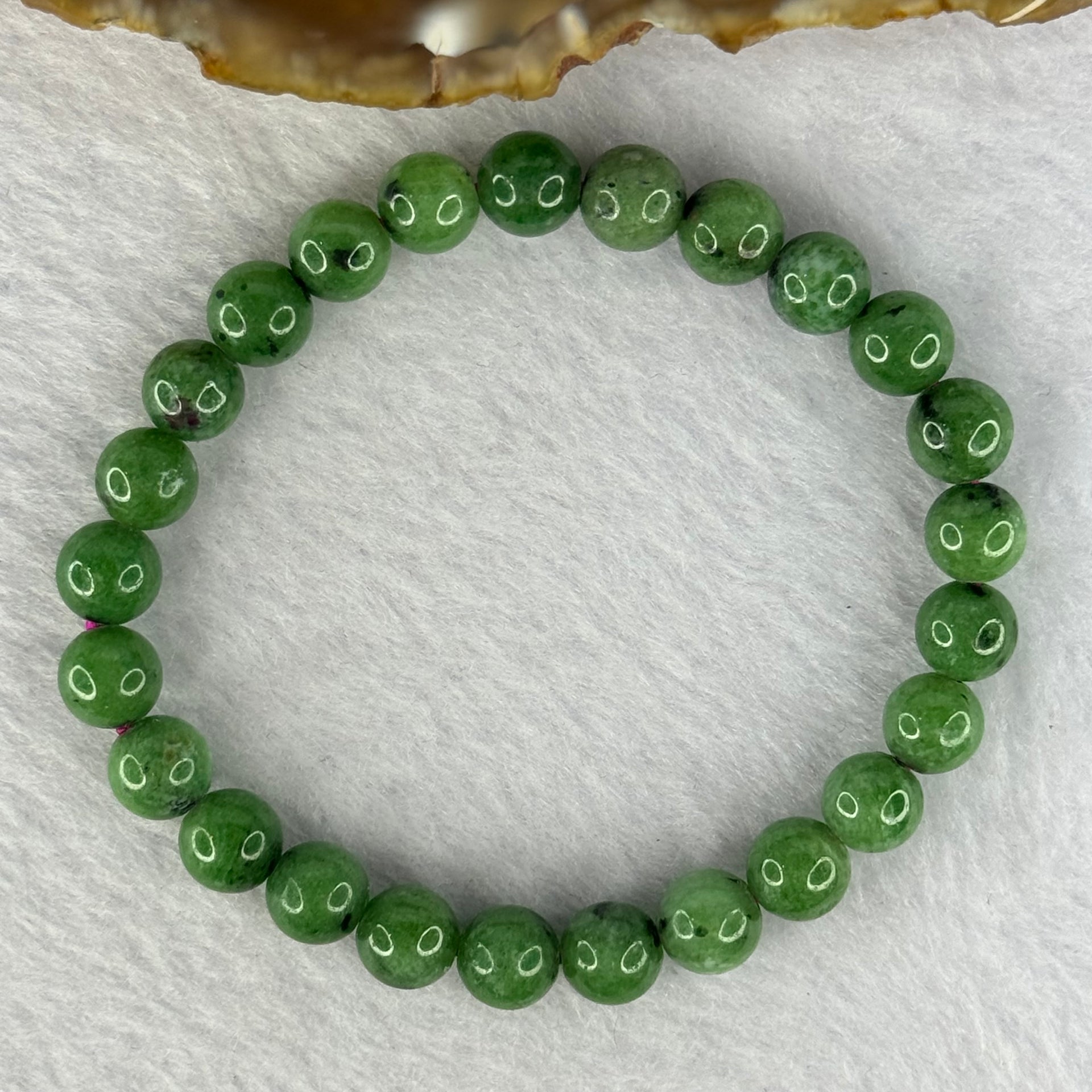 Natural Emerald And Ruby Zoisite Beads Bracelet 18.38g 16cm 7.8mm 25 Beads - Huangs Jadeite and Jewelry Pte Ltd