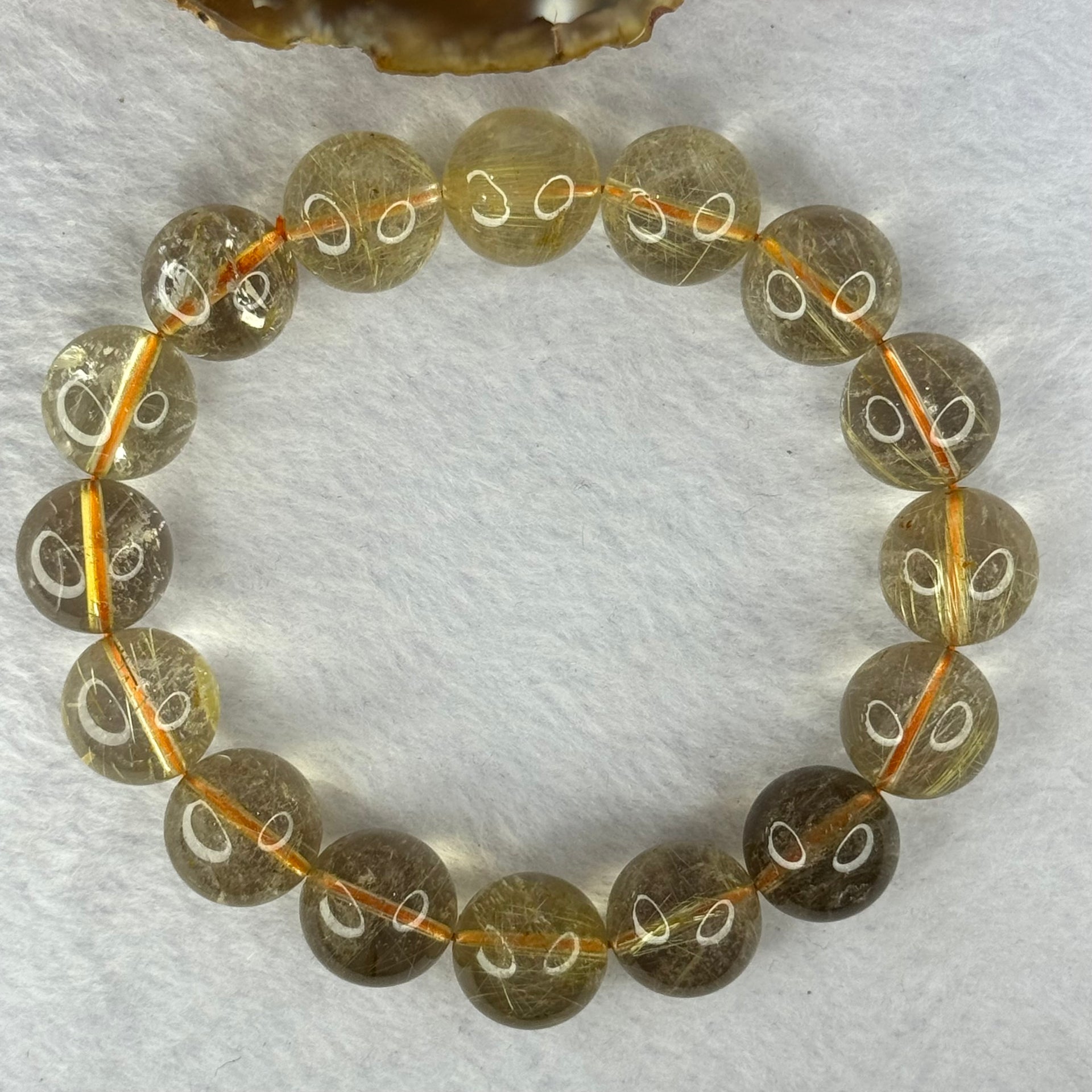 Natural Golden Rutilated Quartz Beads 天然金发水晶手链 68.47g 20cm 14.7mm 16 Beads - Huangs Jadeite and Jewelry Pte Ltd