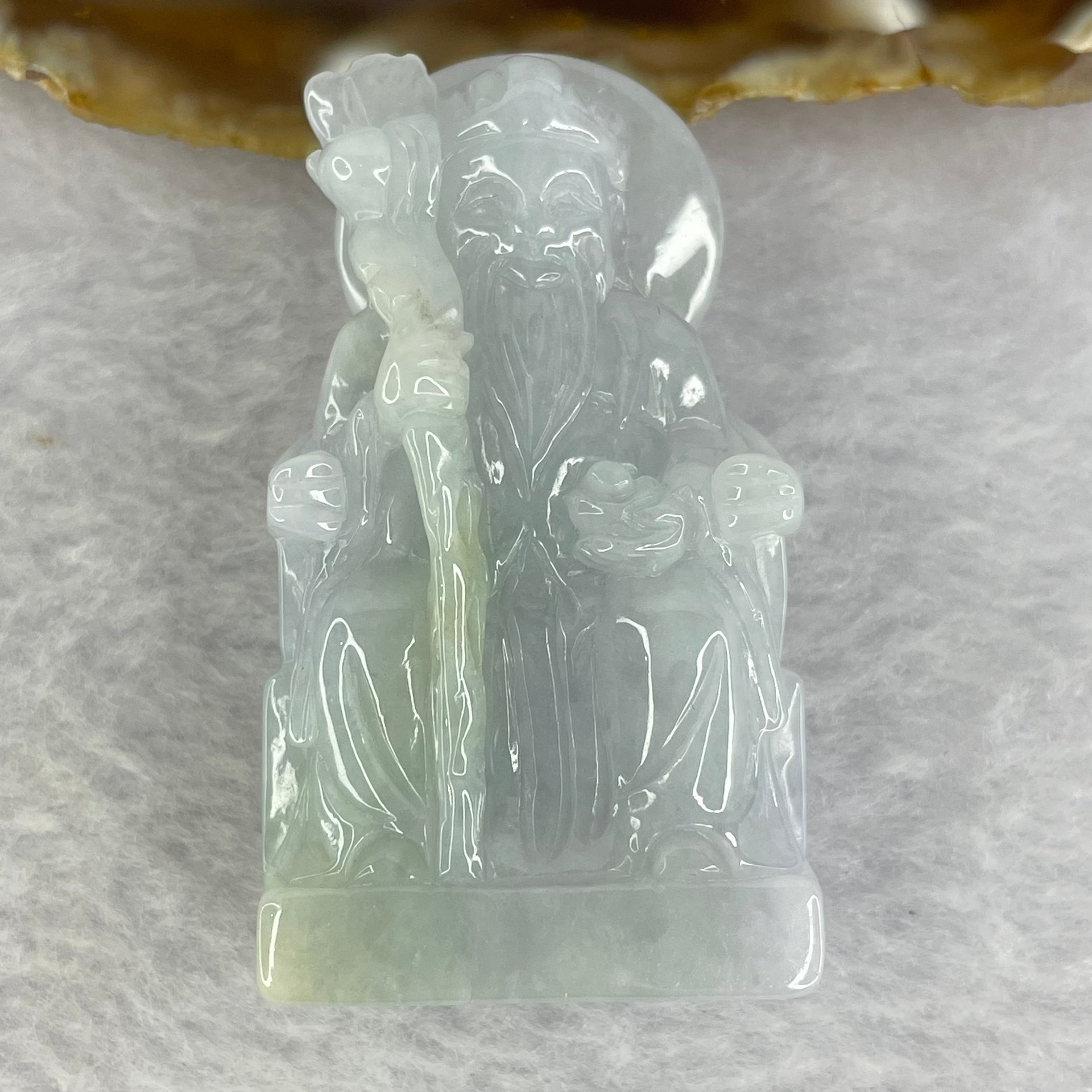 Type A Lavender Green Jadeite Tua Pek Kong 他伯公 Pendant 51.89g 54.3 by 31.5 by 16.2mm - Huangs Jadeite and Jewelry Pte Ltd