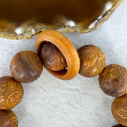 Natural Yabai Wood Pixiu Pair with Prosperity Coin Beads Bracelet for Wealth and Protection 天然崖柏木貔貅手链 58.50g 20.5 mm 12 Beads / Ring 8.2 by 6.5 mm - Huangs Jadeite and Jewelry Pte Ltd