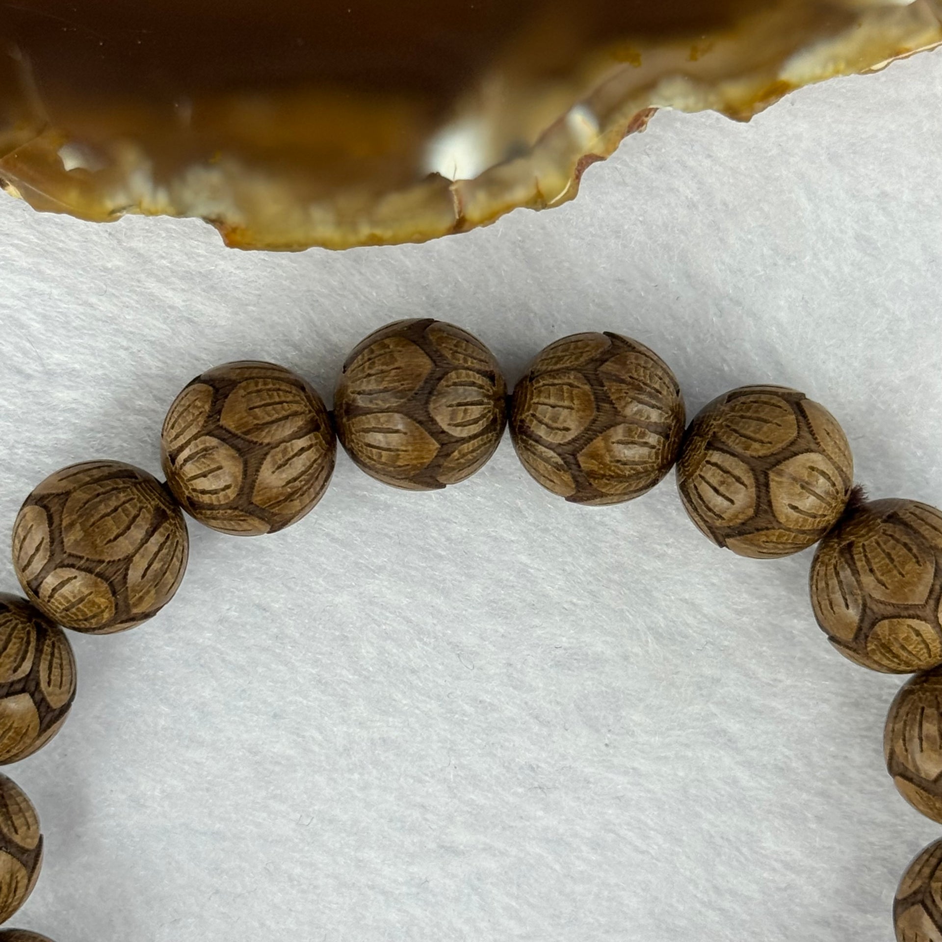 Natural Six Way Wooden Beads Flower Carvings Bracelets 天然六道木花开富贵手链 15.83g 18.5cm 12.6mm 17 Beads - Huangs Jadeite and Jewelry Pte Ltd