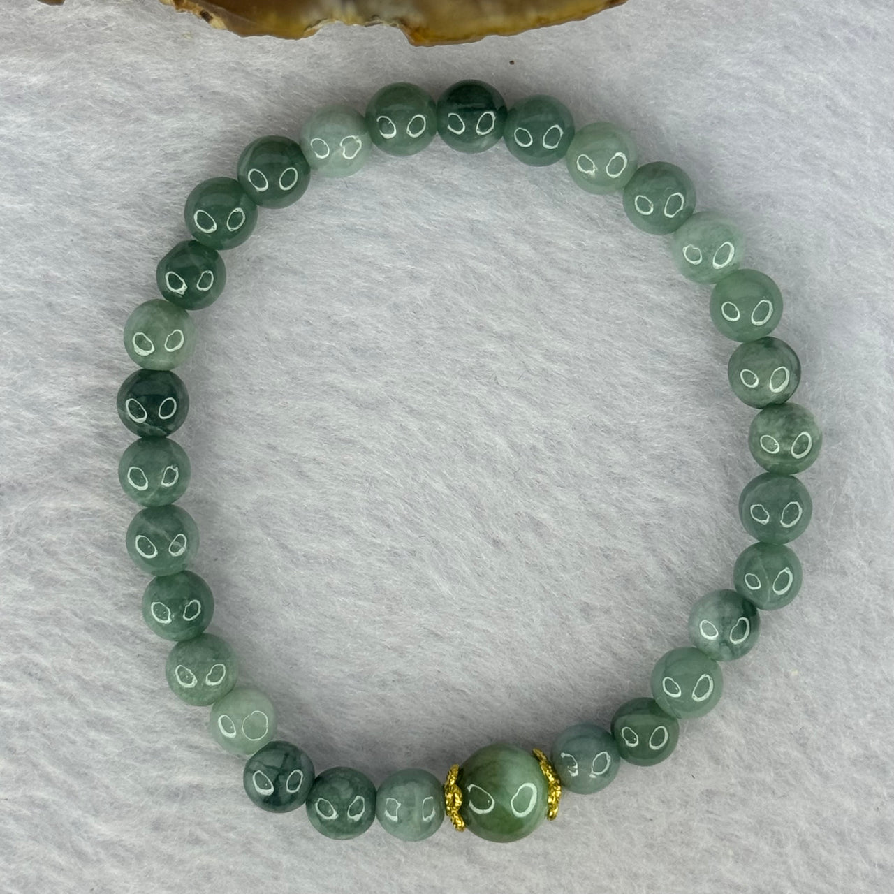 Type A Blueish Green Jadeite Beads Bracelet 10.86g 14.5cm 6.0mm 29 Beads 8.1mm 1 Bead