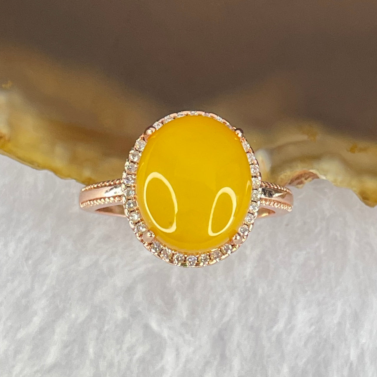 Natural Butterscotch Amber in Rose Gold Color Silver Ring 2.85g 12.2 by 10.5 by 6.5mm