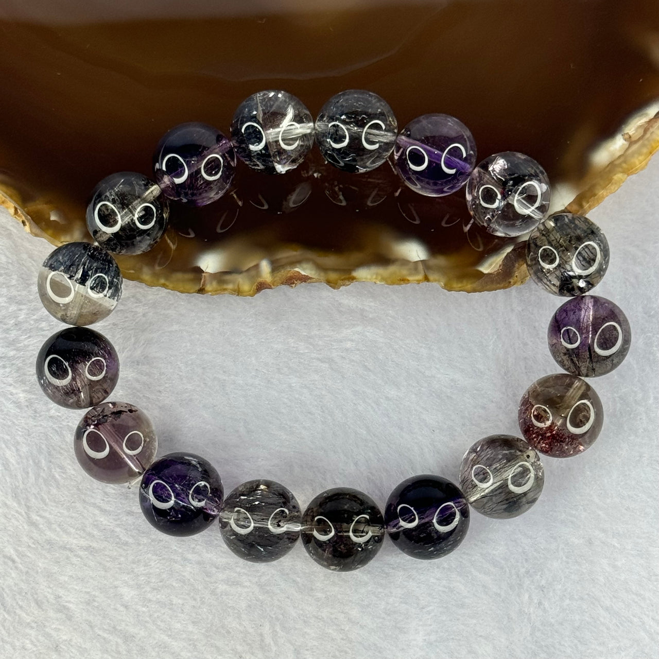 Very Good Grade Natural Transparent Dark Black Super 7 Beads Bracelet 非常好的等级天然透明深黑色超级七珠手链 55.26g 19.5cm 13.4mm 17 Beads