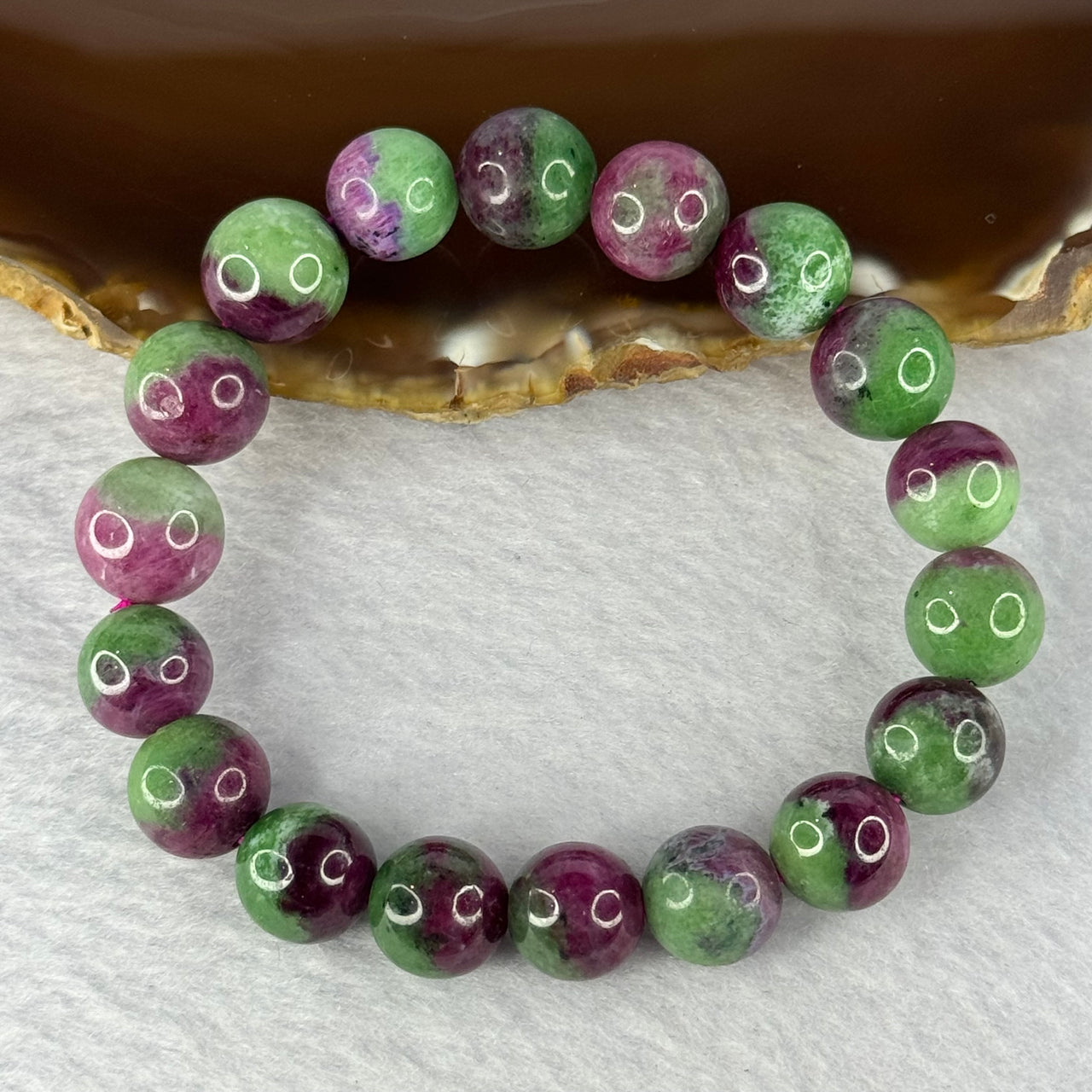 Natural Ruby and Emerald Zoisite Beads Bracelet 41.58g 16.5cm 11.7mm 18 Beads - Huangs Jadeite and Jewelry Pte Ltd