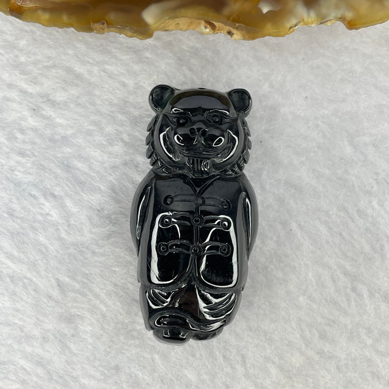 Type A Opaque Black Omphasite Jadeite Tiger Pendant A货墨翠老虎牌 18.92g 38.3 by 18.3 by 14.7mm - Huangs Jadeite and Jewelry Pte Ltd