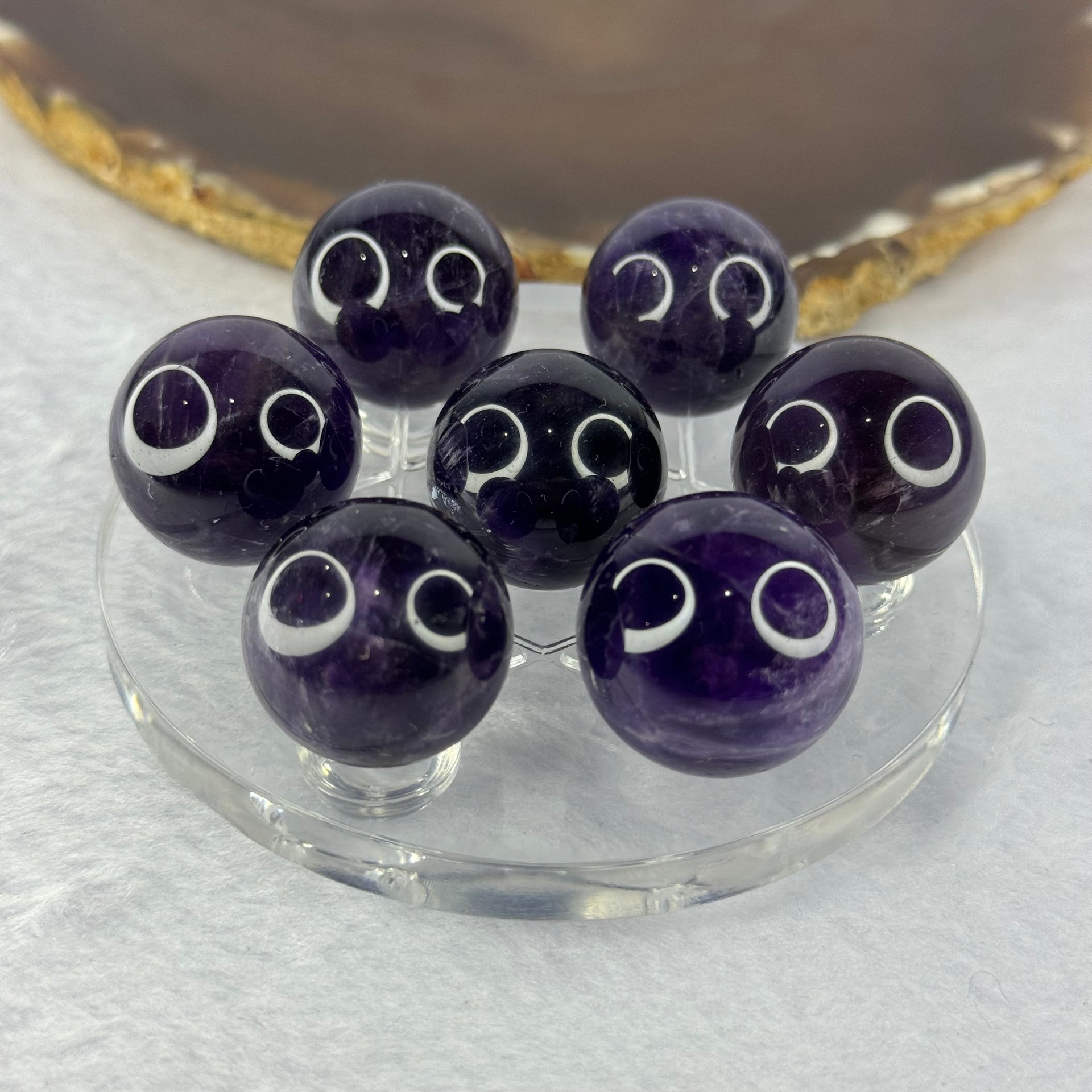 Natural Amethyst 7 Sphere Ball Set 136.81g 80.1 by 32.6mm Diameter 22.1 x 7 pcs - Huangs Jadeite and Jewelry Pte Ltd