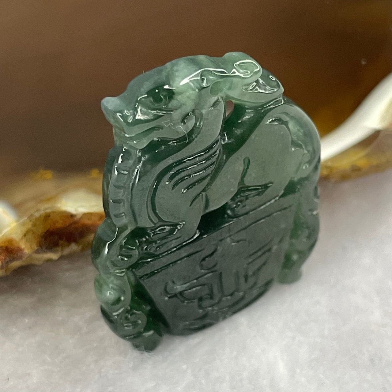 Type A Semi Icy Blueish Green Jadeite Pixiu 28.2 by 21.7 by 4.2 mm 4.2g - Huangs Jadeite and Jewelry Pte Ltd