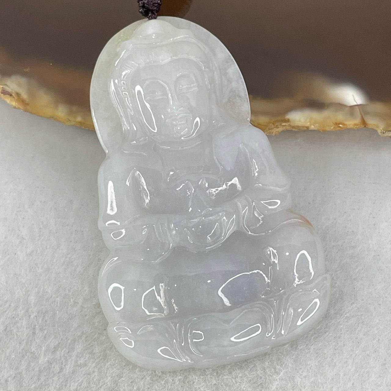 Type A Lavender Jadeite Guan Yin Pendant 16.26g 52.2 by 33.1 by 6.0mm