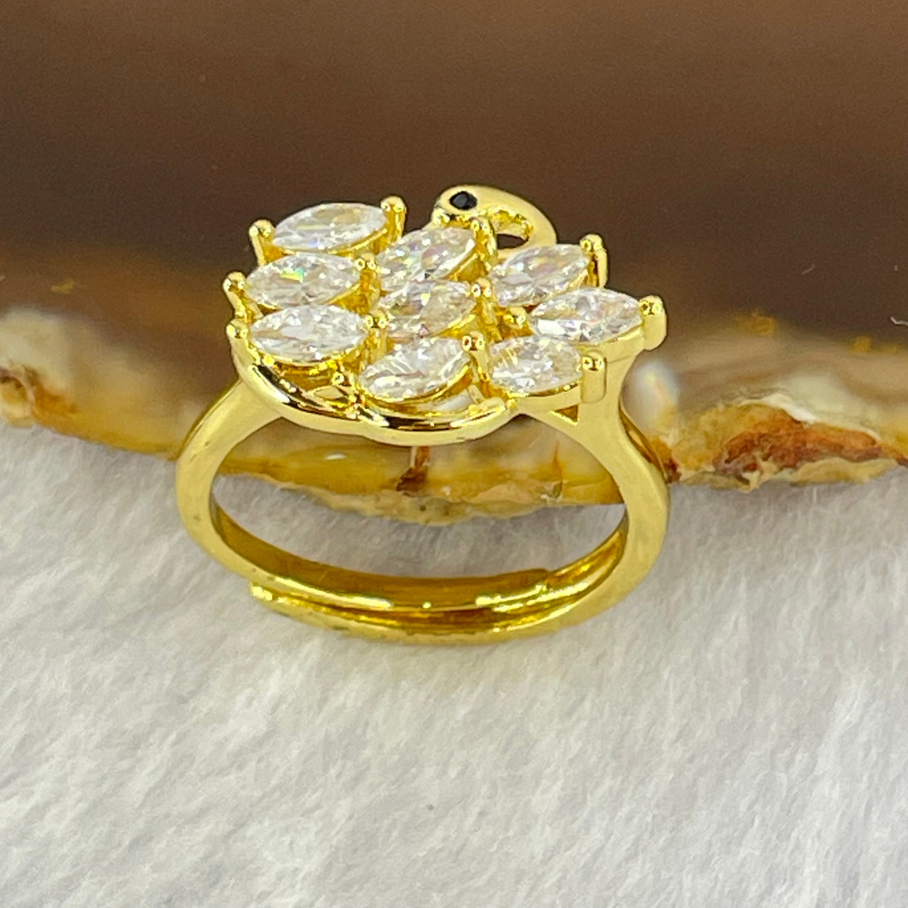 Yellow Cubic Zirconia in PT950 Plated in Sliver Ring (Adjustable Size) 3.54g 5.9 by 4.0 by 2.8mm 5pcs