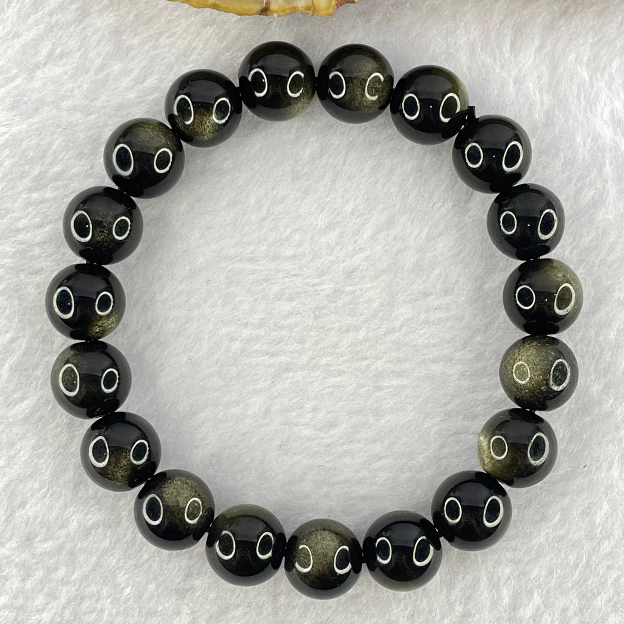 Good Grade Black Obsidian Beads Bracelet 22.06g 15.5cm 9.9mm 19 Beads