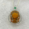 Natural Cognac Amber with Flower Inclusion and Crystals in S925 Sliver Pendent with Sliver Necklace 6.03g 20.5 by 13.6 by 6.0mm