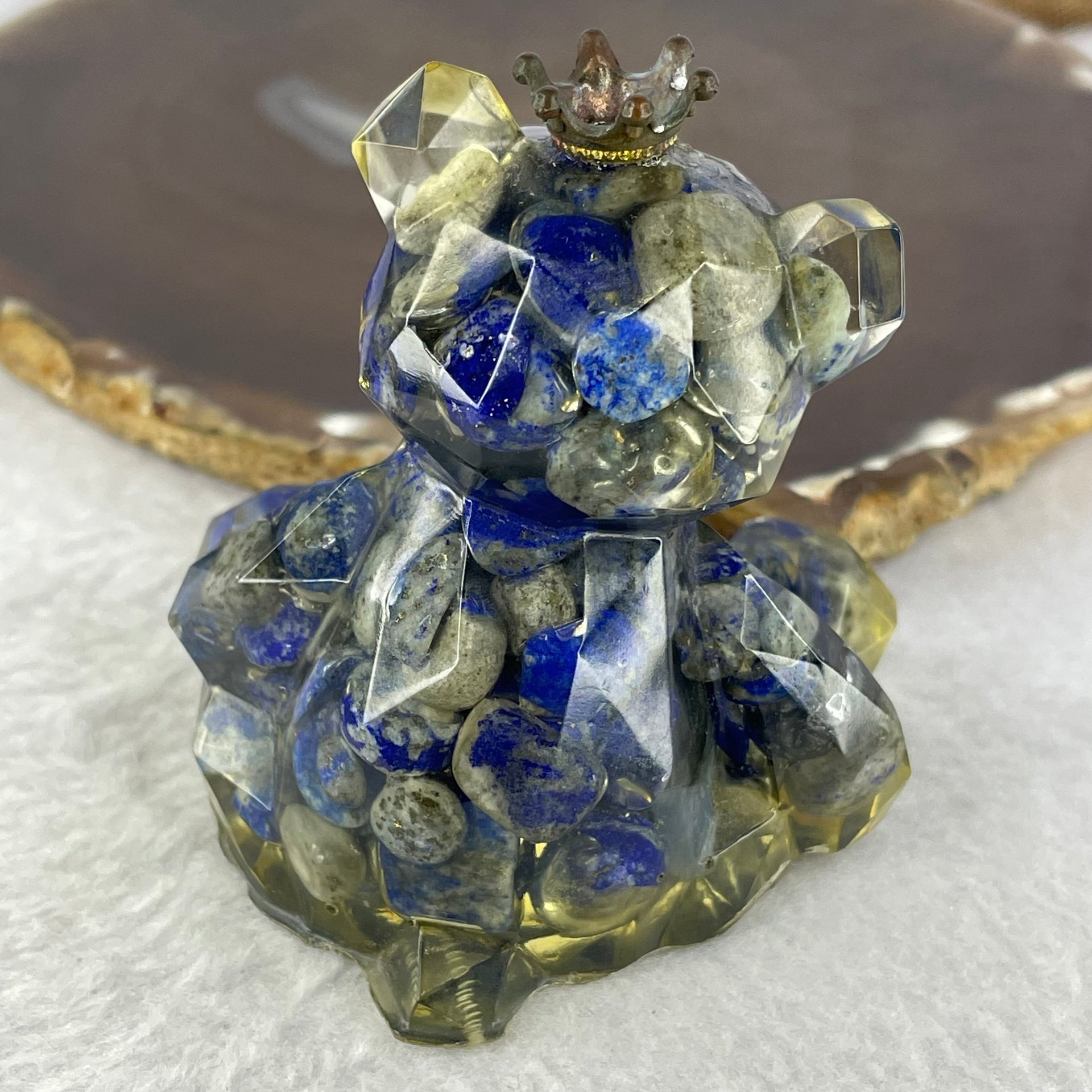 Acrylic with Natural Sodalite Bear Mini Display 126.49g 63.6 by 59.6 by 59.7mm - Huangs Jadeite and Jewelry Pte Ltd