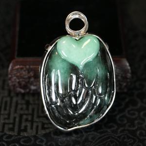 Type A Burmese Jade Jadeite Cupid Angel In 18k White Gold and Diamonds with NGI Cert - 87.23g L63.0 W40.0 D28.0mm