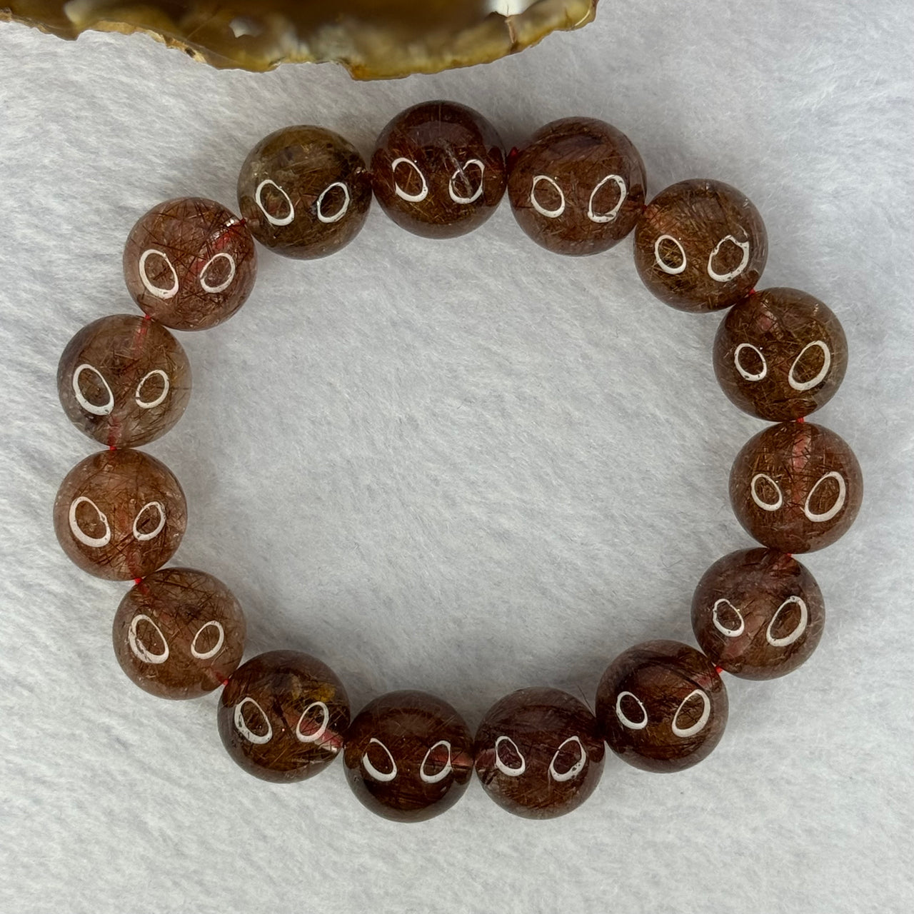 Natural Copper Rutilated Quartz Beads Bracelet 銅髮晶手镯 52.90g 17.5cm 14.mm 15 Beads