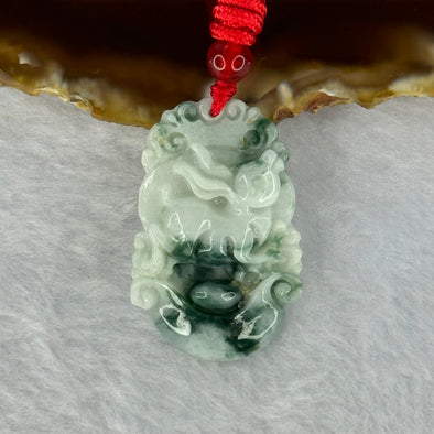 Type A Light Green with Blueish Green Piao Hua Jadeite Rabbit Pendent 10.14g 34.3 by 23.1 by 6.5mm