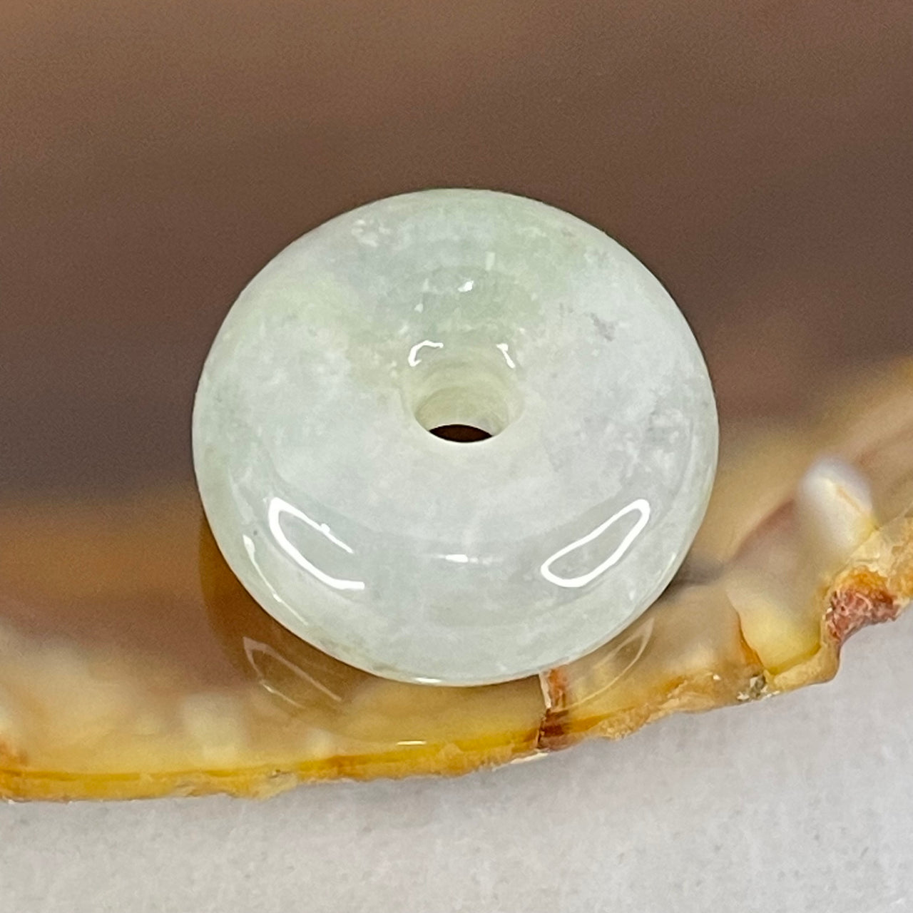 Type A Semi Icy Light Green Lavender With Wuji Grey Spots Jadeite Ping An Kou Charm/Pendant 2.96g 14.7 by 6.7mm