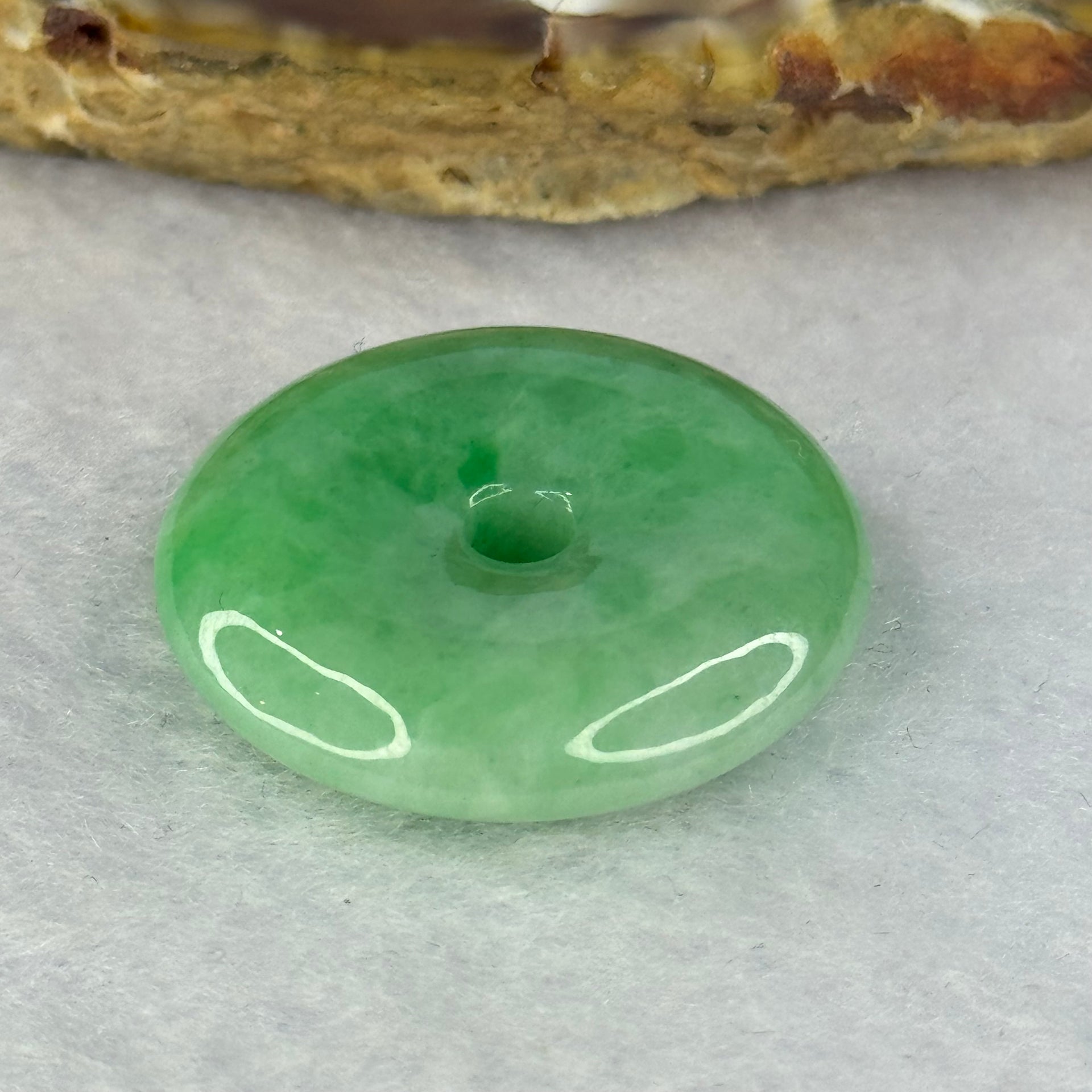 Type A Spicy Green Jadeite Ping An Kou Donut Pendant 8.35g 25.2 by 6.8mm - Huangs Jadeite and Jewelry Pte Ltd