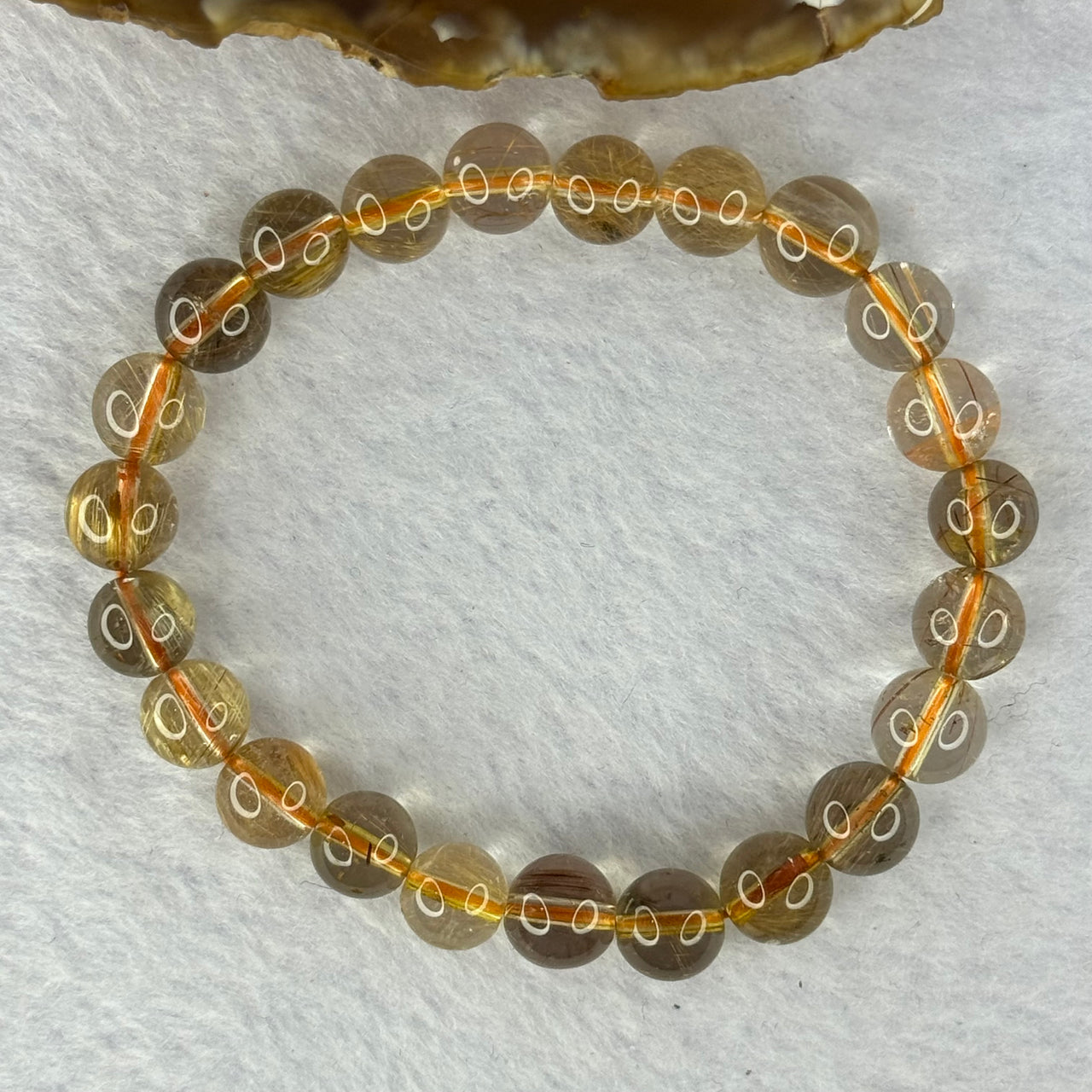 Natural Golden Rutilated Quartz Beads 天然金发水晶手链 12.82g 15.5cm 7.3mm 27 Beads - Huangs Jadeite and Jewelry Pte Ltd