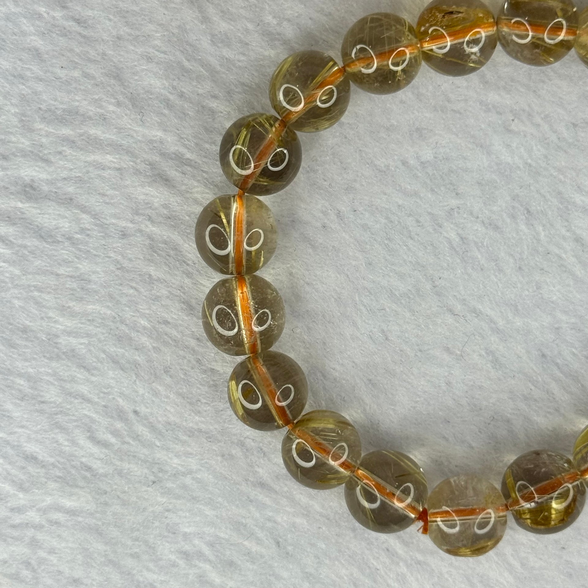 Natural Golden Rutilated Quartz Beads 天然金发水晶手链 22.25g 15.5cm 9.4mm 21 Beads - Huangs Jadeite and Jewelry Pte Ltd