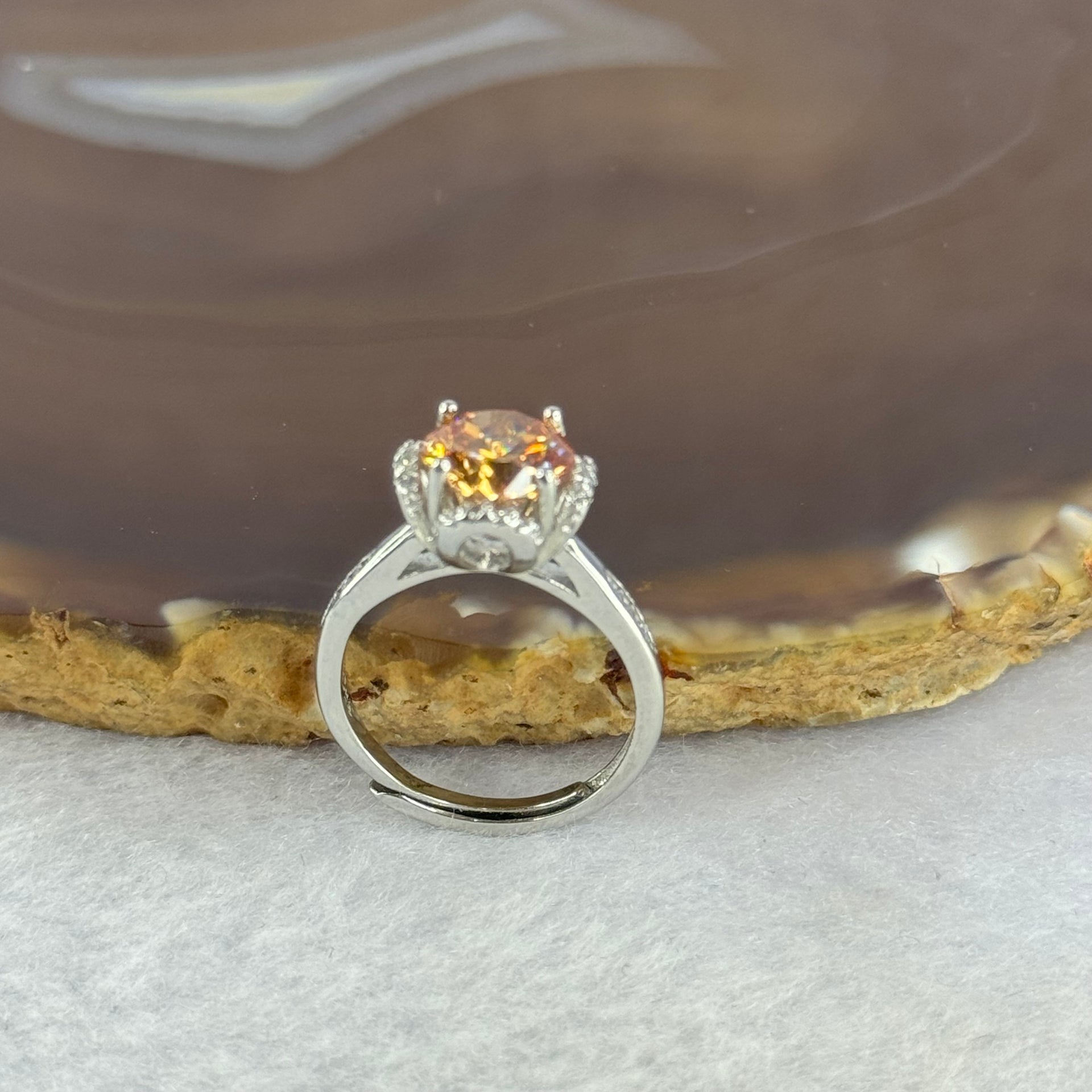 Yellow Moissanite in 925 Sliver Ring (Adjustable Size) S925银黄莫桑石戒指 2.9g 7.7 by 4.5mm - Huangs Jadeite and Jewelry Pte Ltd