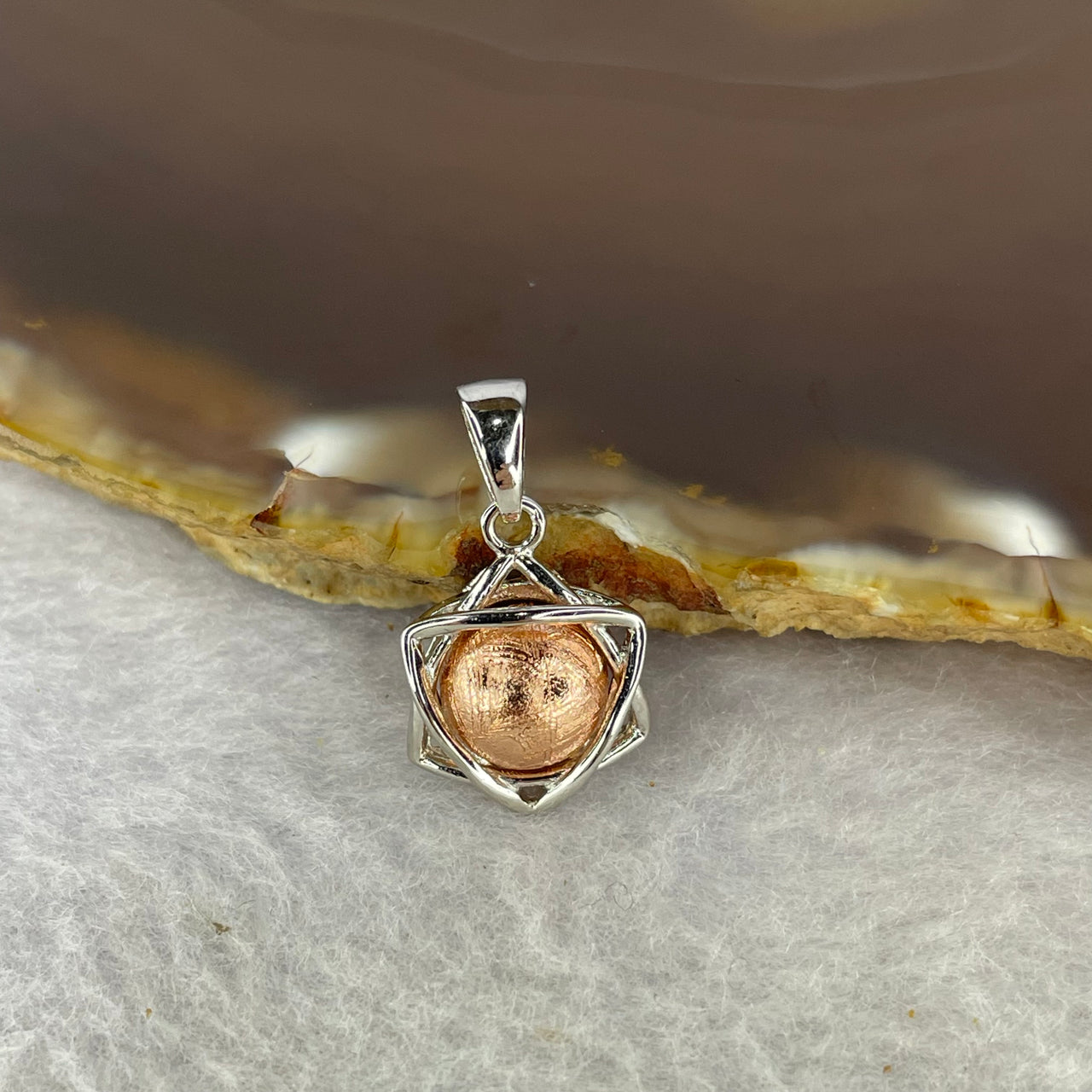 Meteorite in 925 Sliver Pendent (Rose Gold Color) 3.20g 14.1 by 13.2 by 8.0 mm - Huangs Jadeite and Jewelry Pte Ltd