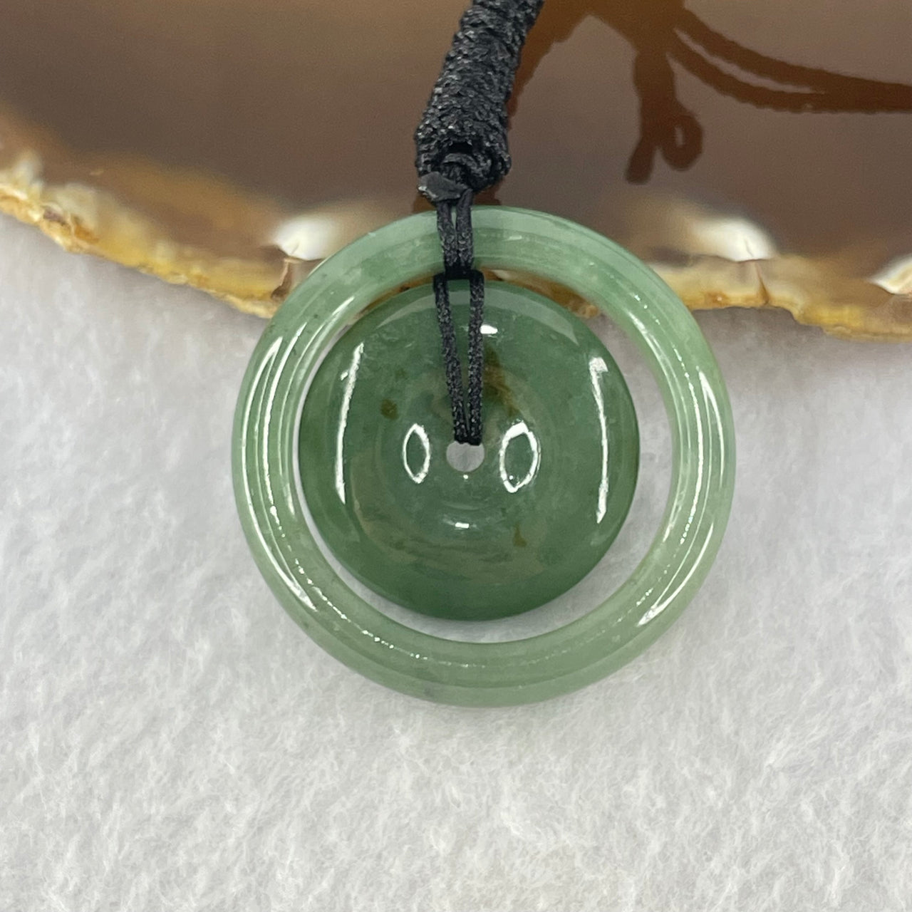 Type A Blueish Green Jadeite Double Ping An Kou Pendant 15.59g 6.6 by 4.8mm 25.2 by 4.9mm