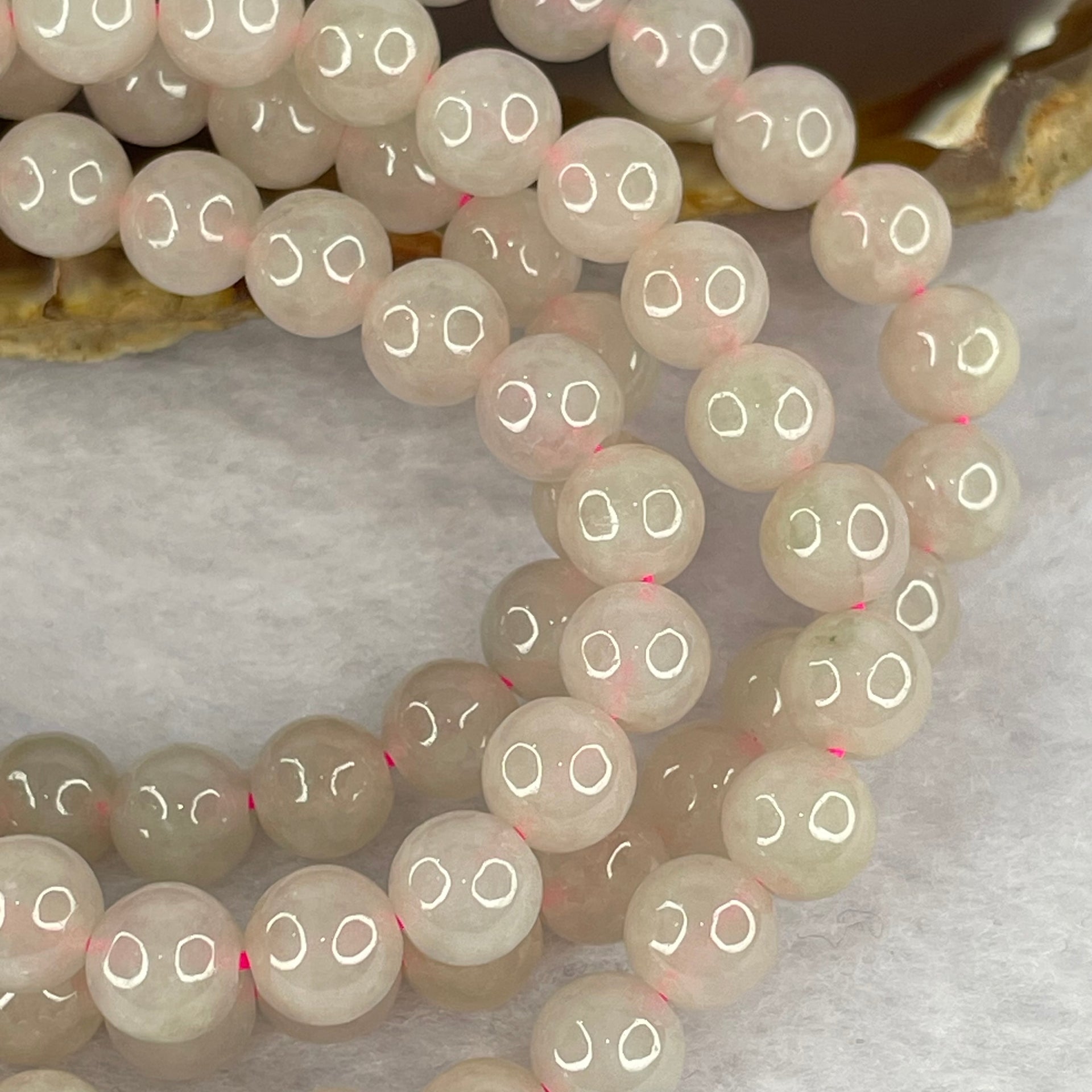 Type A Semi Icy Pink Jadeite Beads Necklace 98 Beads 7.2mm 58.32g - Huangs Jadeite and Jewelry Pte Ltd