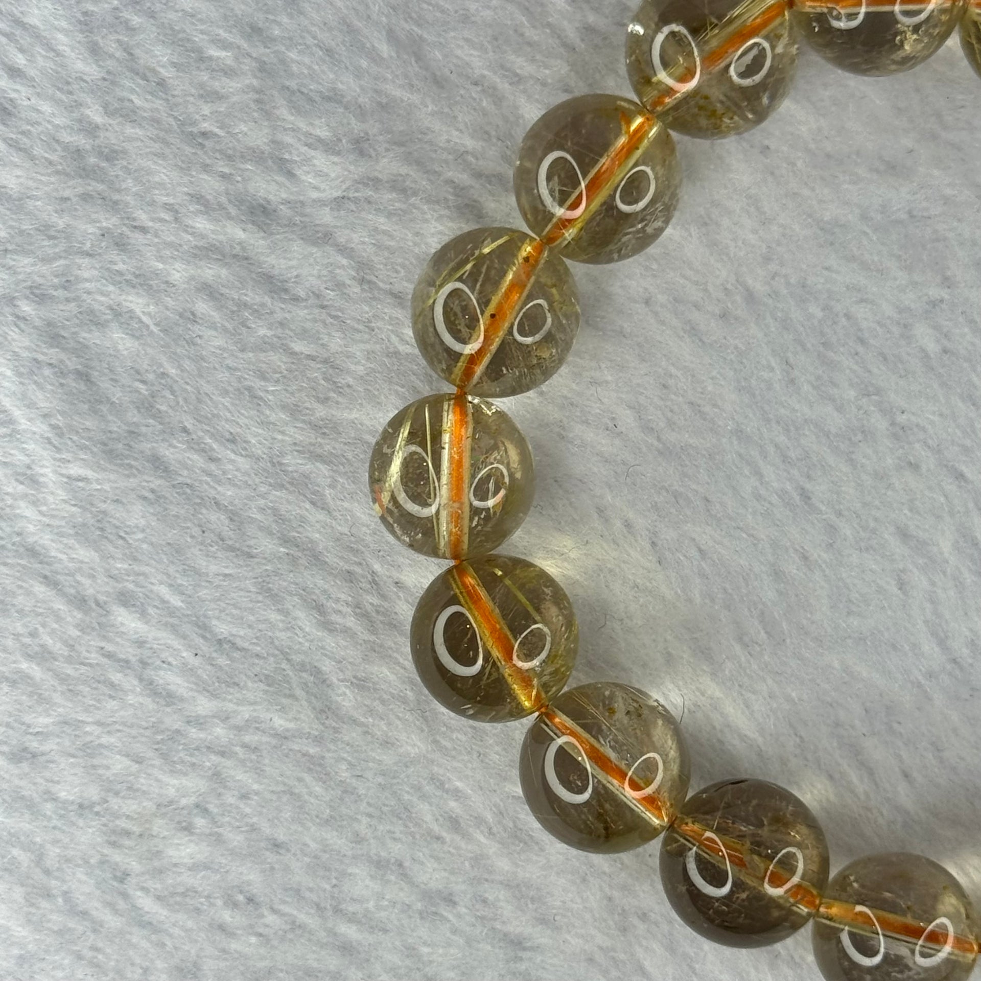 Natural Golden Rutilated Quartz Beads 天然金发水晶手链 39.06g 18cm 11.8mm 18 Beads - Huangs Jadeite and Jewelry Pte Ltd