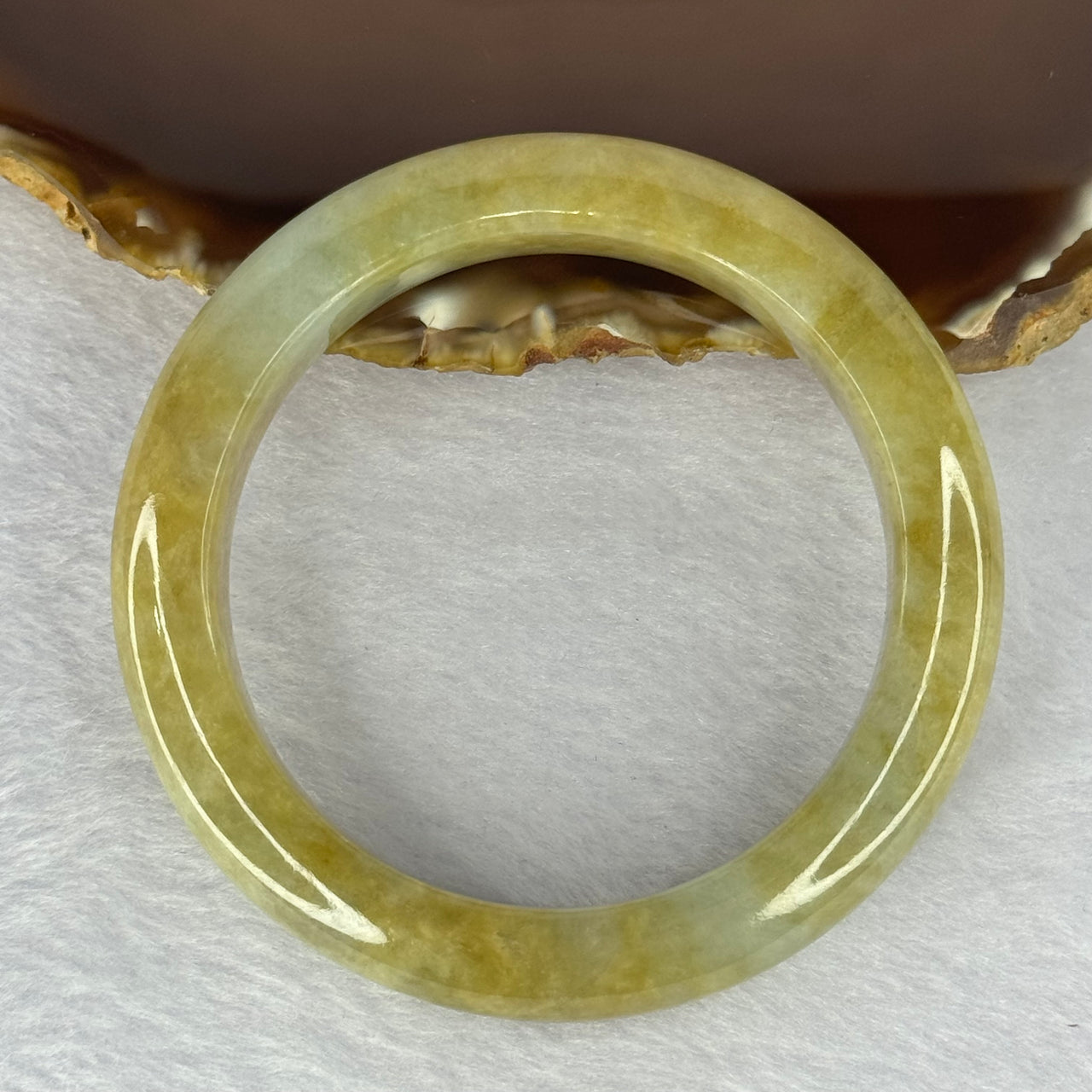 Type A Yellow Brown with Green Bangle 64.97g 72.6 by 9.4 mm Internal Diameter 54.5 mm (Internal Lines) - Huangs Jadeite and Jewelry Pte Ltd