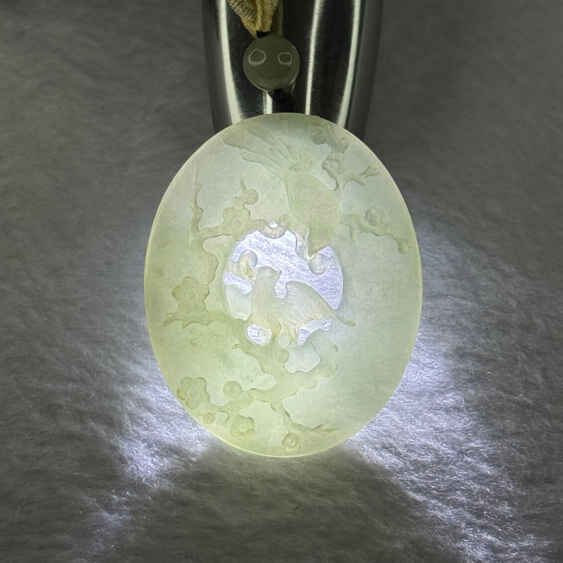 Type A Green Jadeite Dual Bird Pendent 花开富贵双双对对双鸟牌 26.44g 46.9 by 38.1 by 7.6mm - Huangs Jadeite and Jewelry Pte Ltd