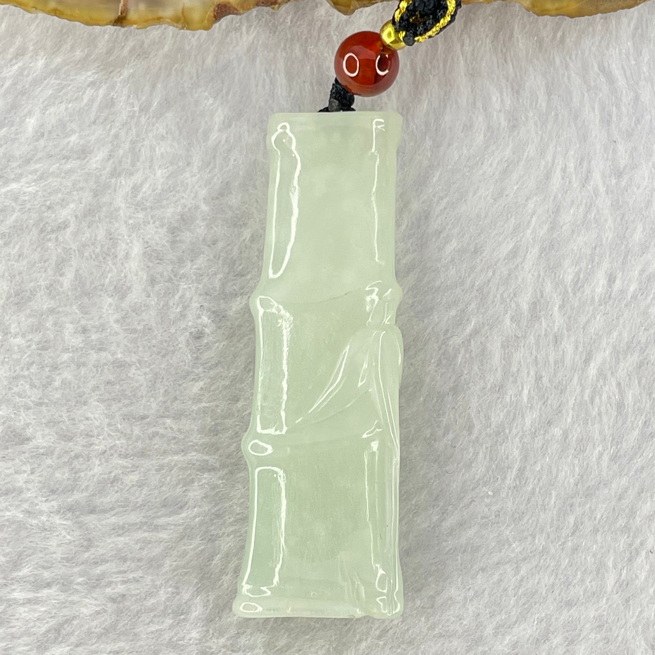 Type A Light Green with White Spots Jadeite Bamboo Pendent 15.84g 49.2 by 16.5 by 8.8mm