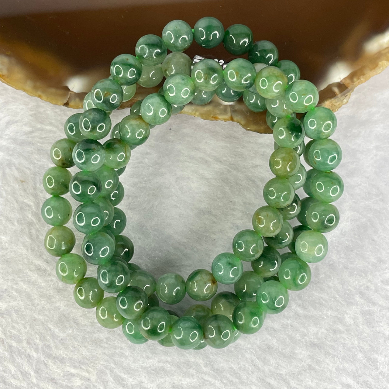 Type A Jelly Green Piao Hua Flora Jadeite Necklace 6.5mm 96 Beads 46.38g - Huangs Jadeite and Jewelry Pte Ltd