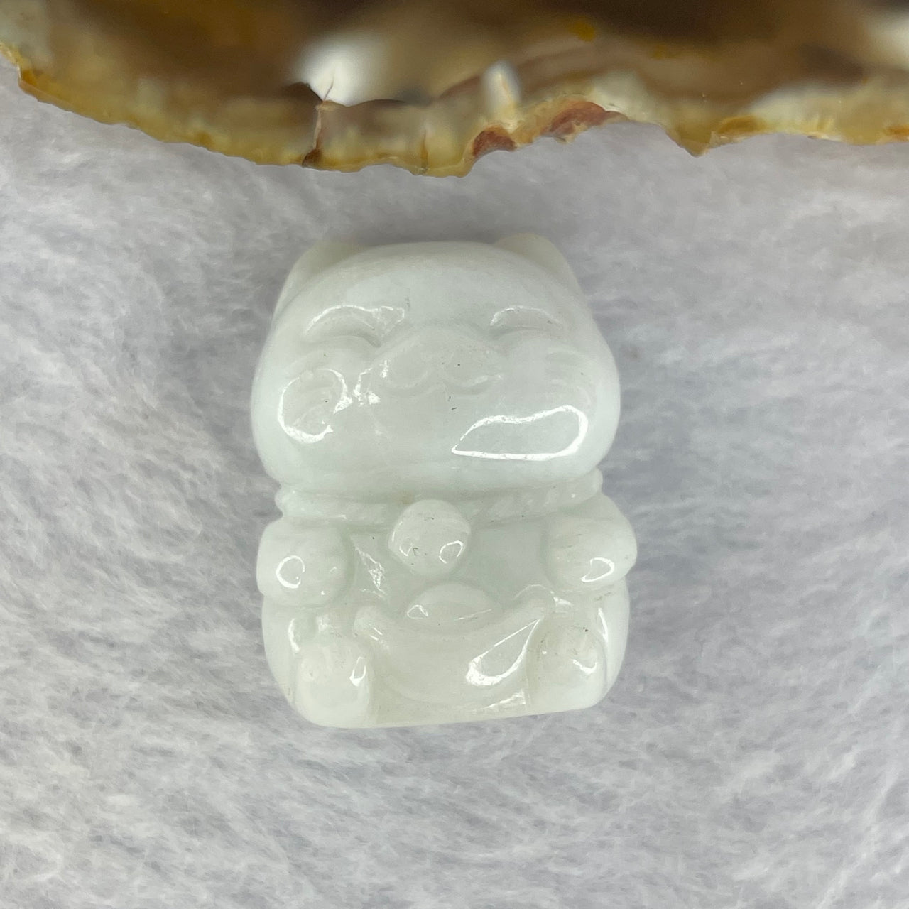 Type A Faint Green Jadeite Fortune Cat 招财猫 17.78g 28.7 by 21.5 by 13.9mm - Huangs Jadeite and Jewelry Pte Ltd