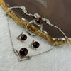 Natural Cognac Amber with Crystals in S925 Sliver Set of Earrings 7.3mm, Ring 8.1mm and Necklace 9.0mm Total 9.49g