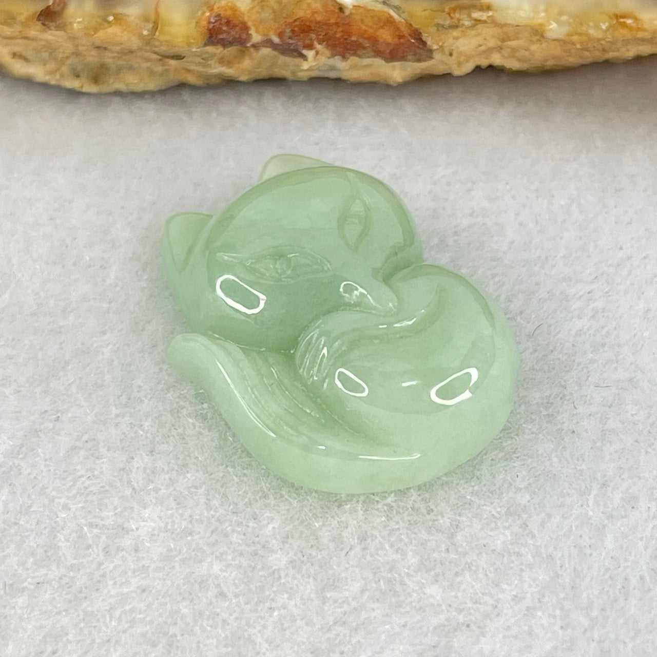 Type A Faint Green Jadeite Fox Pendant 4.88g 22.6 by 16.0 by 7.0mm